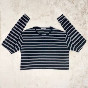 REFORMATION JEANS sz M Crop Top T-Shirt Black White Stripe Long Sleeve Crew Neck